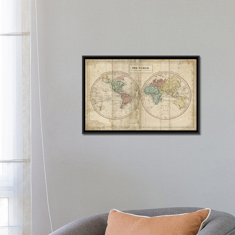 « old world (eastern hemisphere), new world (western hemisphere) », impression sur toile tendue, H 12 po x l 18 po x P 1,5 po