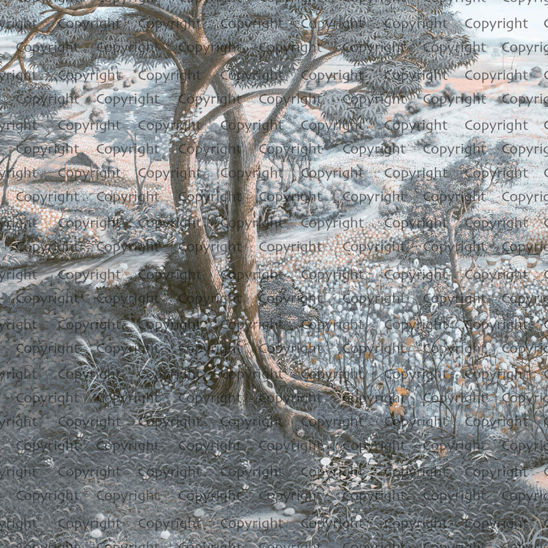 Papier peint Serene Countryside Blooming Wildflowers, L 117,96 po x l 225 po, Gris