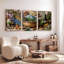 Ensemble de 3 tableaux sur toile tendue représentant un jardin d'herbes aromatiques, idéal pour la décoration de la cuisine et du salon.-690026203