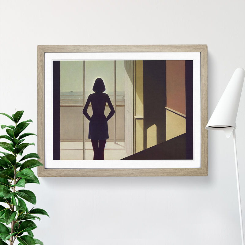 XH1022-10282X Woman at the Window 1 Piece Single Picture Frame Wall Art, 46cm H x 64cm W x 2cm D, Oak Framed