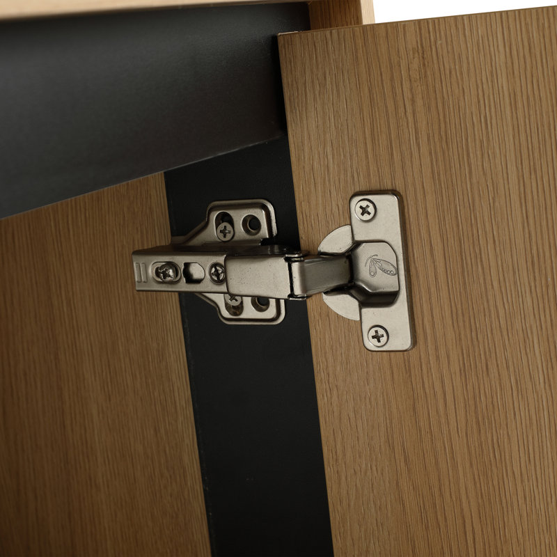 Meuble-lavabo autoportant avec lavabo double en résine, 2 portes à fermeture douce et 3 tiroirs à fermeture douce, chêne original