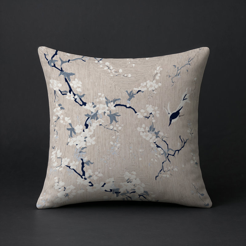 Coussin décoratif intérieur / extérieur gris Modern Modern, Gris / noir / motif floral beige, Carré 16 po