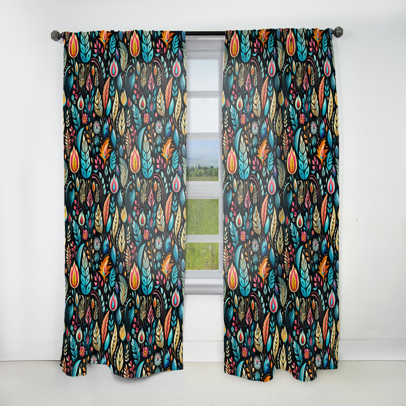 Tribal Frivolity Boho Motif III - Rideau Boho - Rideau abstrait obscurcissant - 1 panneaux, L 52 po x L 90 po