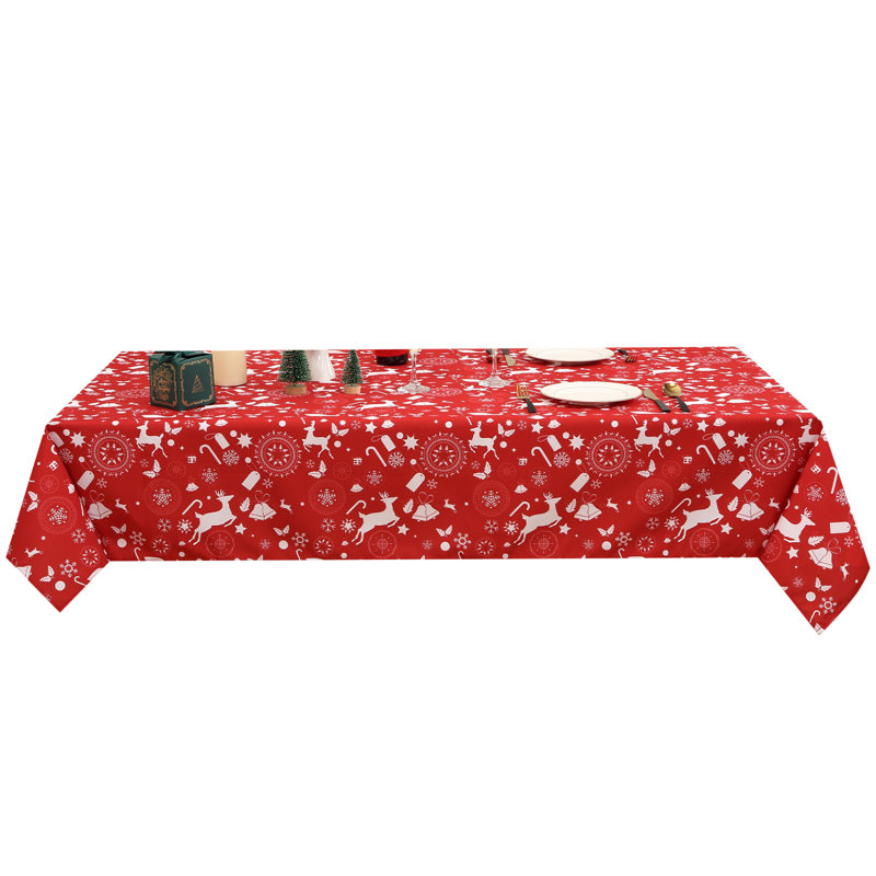 Nappe imperméable et facile à nettoyer avec arbre de Noël et flocon de neige, L 70 po x l 52 po, Rouge / Blanc