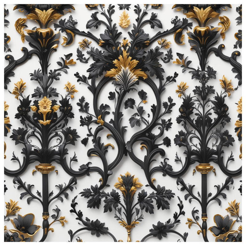 Rideaux de douche noirs et noirs à motif floral très longs, L 70 po x H 93 po