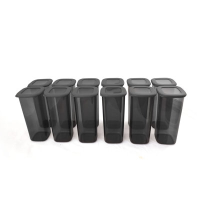 Ensemble de boîte de rangement durable (12 pièces), gris, 4,3 x 4,3 x 9,8 pouces | 100% plastique sans BPA, capacité de 59,2 onces chacune | Va au lave-vaisselle, idéal pour organiser la maison, le bureau et la cuisine | Conception peu encombrante pour un empilage et un rangement faciles