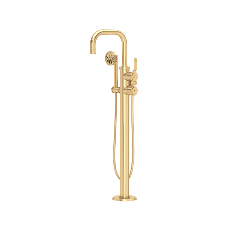 Armstrong Single Hole Floor Mount Tub Filler Trim With U-Spout, Satin English Gold