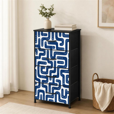 Commode 4 tiroirs pour chambre à coucher Bleu marine Abstrait labyrinthe géométrique blanc Petite grande commode à vêtements pour organisateurs de placard avec commode