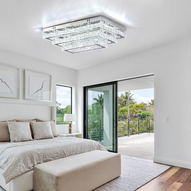Modern Led Crystal Ceiling Light, Three-tier Rectangular, 2500k-6500k, 9120lm, Suitable For Living Rooms, Bedrooms, Kitchens, Balconies, Basements, And Offices, 20"*12.7" Ceiling Mount (adjustable Brightness/color Temperature)