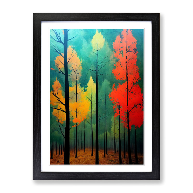 FRM-V0523-999X Forest Graffiti - Single Picture Frame Print, 64cm H x 46cm W x 2cm D, Oak Framed