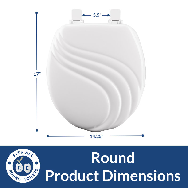 Swirl Sculptured Toilet Seat, Easily Removes for Cleaning, Hinges Never Loosen, Round, White