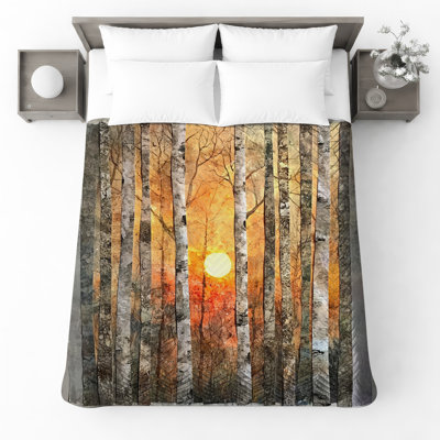 Birch Trees Sunset Bedding Sunset Bedspread Nature