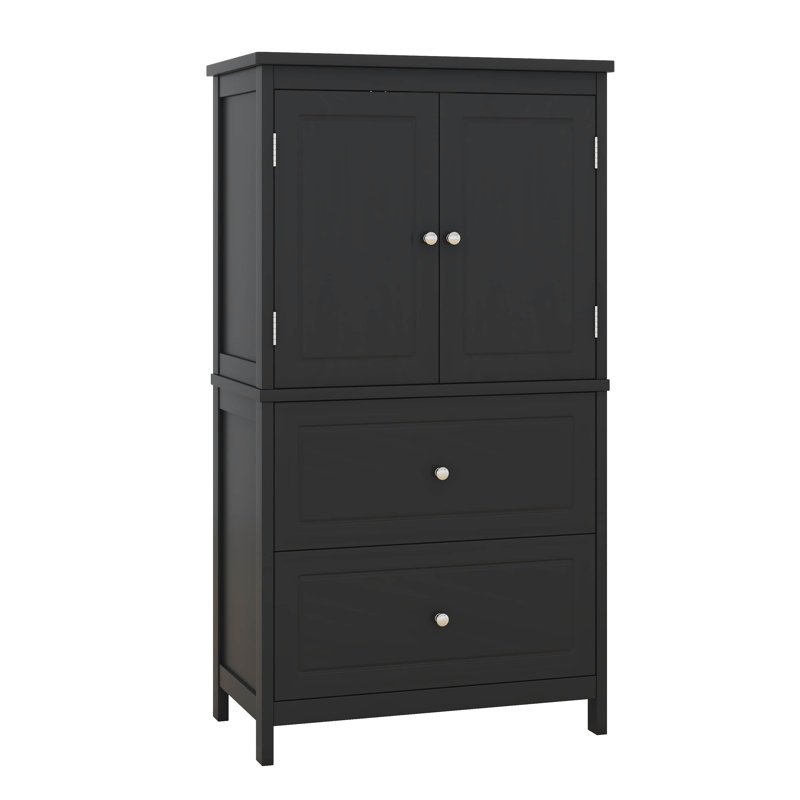 Bathroom Floor Storage Cabinet, Bathroom Storage Unit, Freestanding Cabinet With 2 Drawers And 2 Doors, Adjustable Shelf