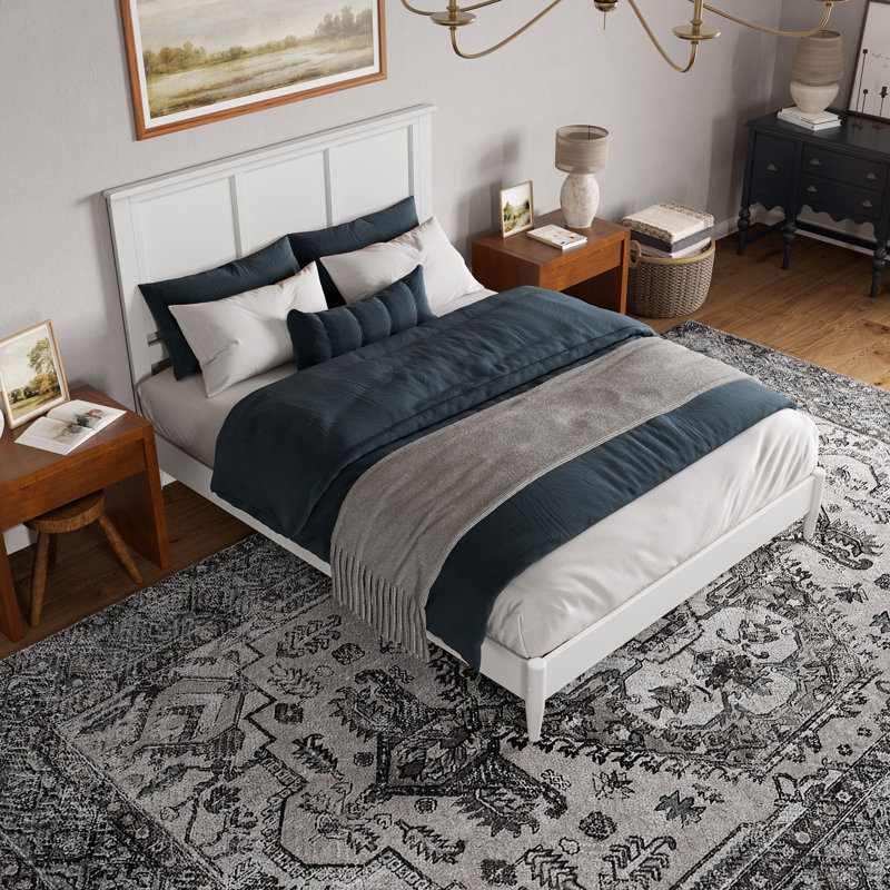 Amandah Low Profile Solid Wood Panel Bed, Queen, White