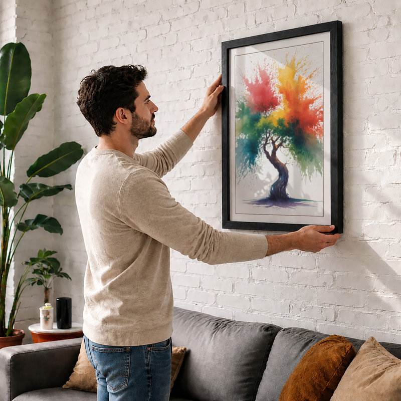 Splatter Tree Botanical - Framed Print, A1 - 84.1 x 59.4 cm, Black