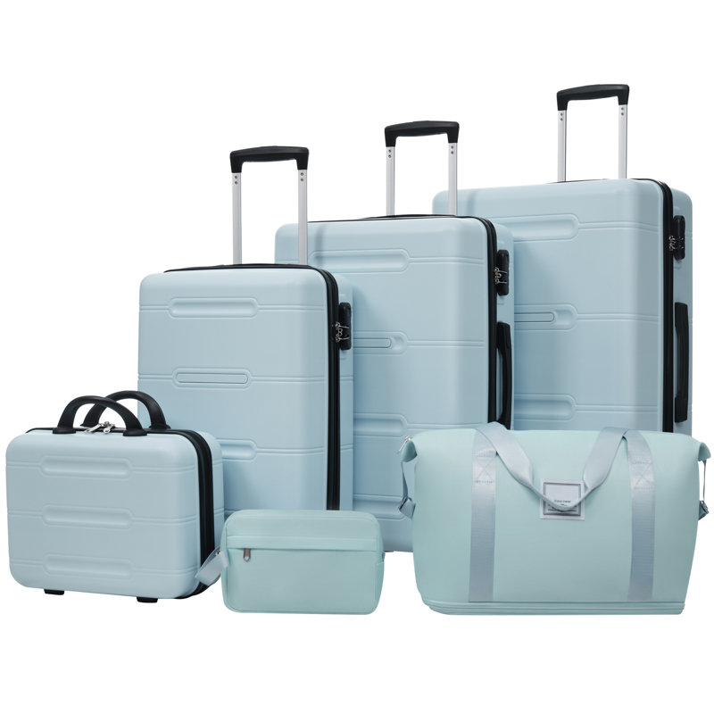 Ensemble de bagage 6 pièces, valise rigide avec roulettes doubles et verrou à mot de passe