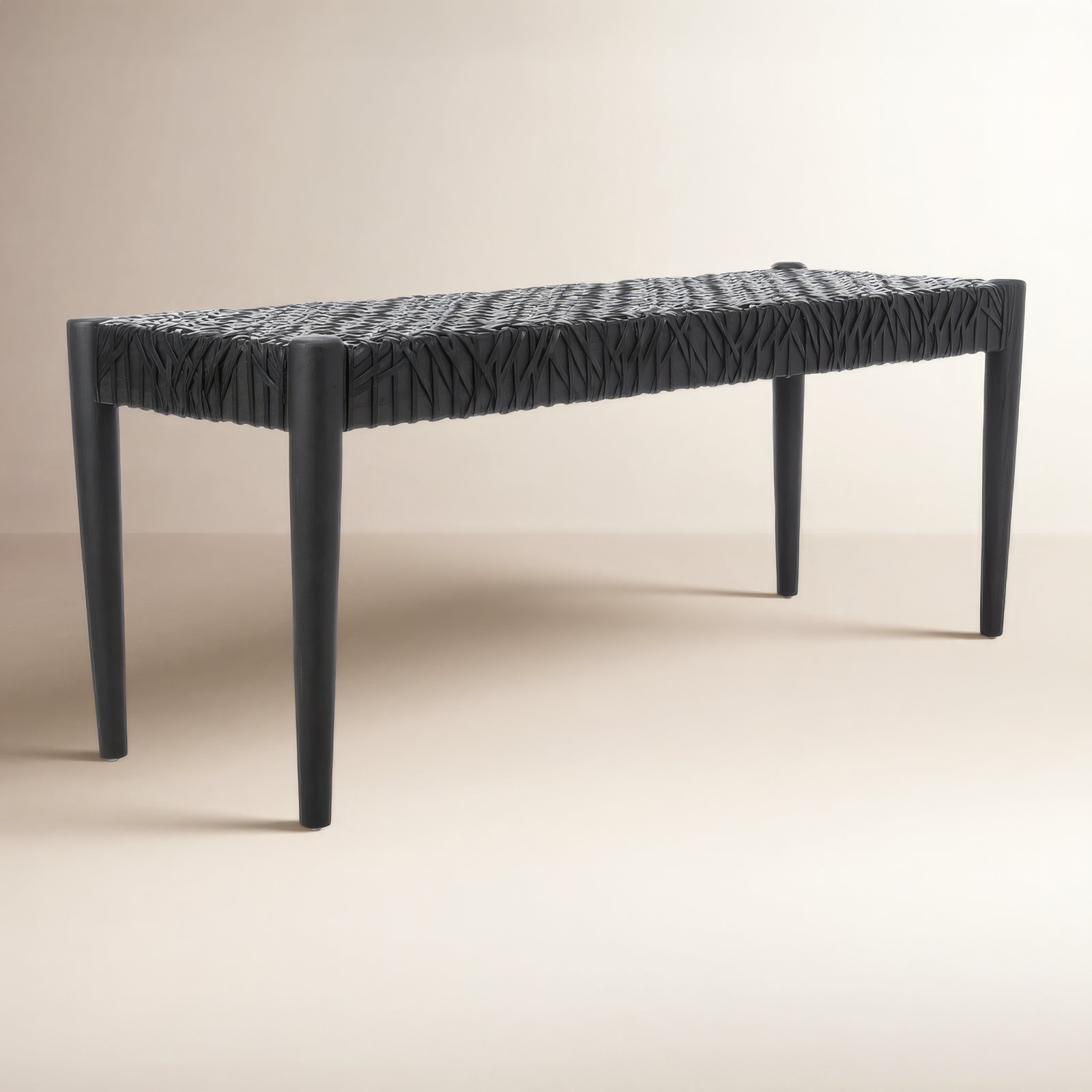 Kazbah 47" Genuine Leather Entryway Bench, Black