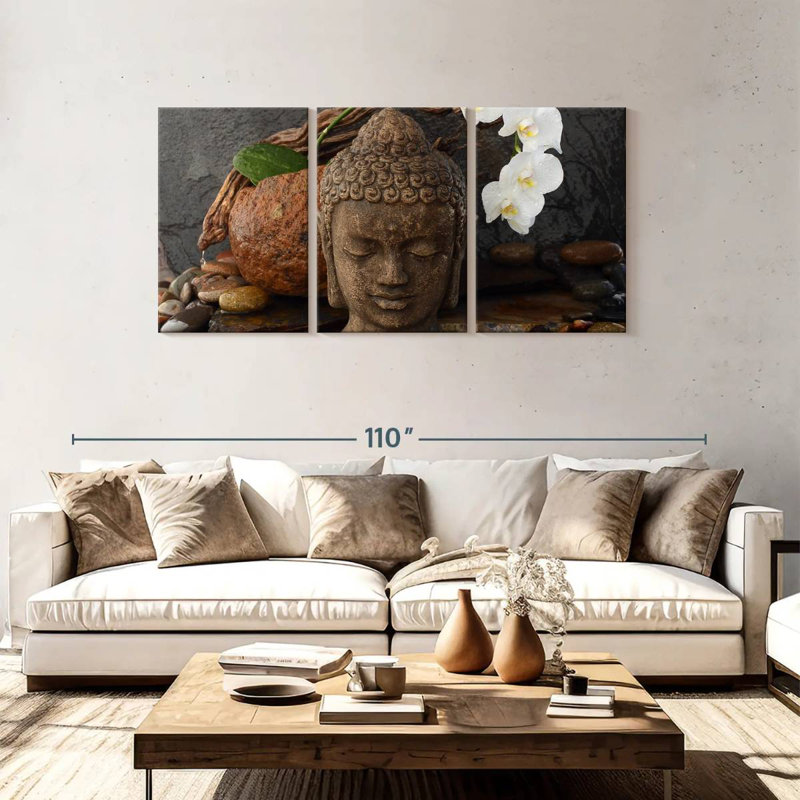 'Buddha Head Sculpture, 39" H x 80" W