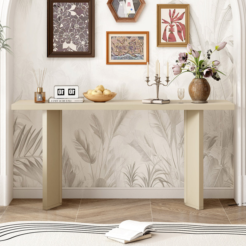 Modern 63" Console Table with Pine Veneer, Beige