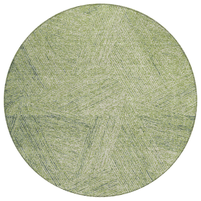 8' Artichoke Green Round Abstract Washable Indoor Outdoor Area Rug
