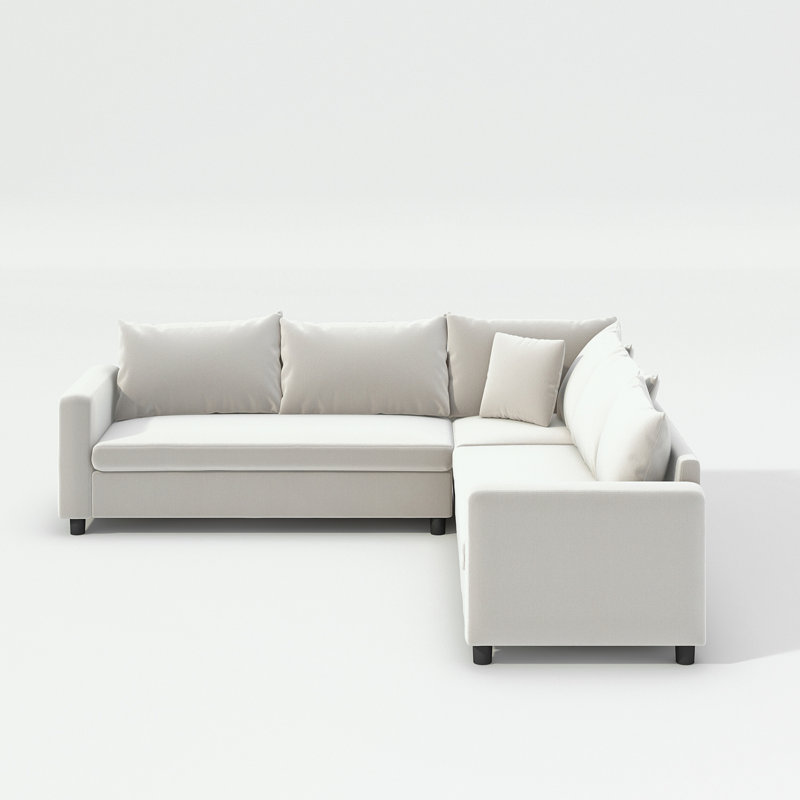 Canapé modulaire en L 5 places en chenille avec deux coussins, Chenille crème
