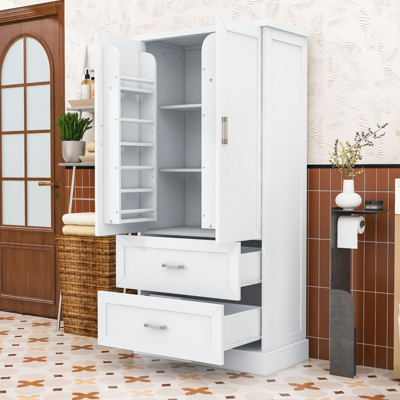 Élégante armoire de rangement autoportante pour salle de bain avec tablette réglable, tiroirs et conception anti-basculement