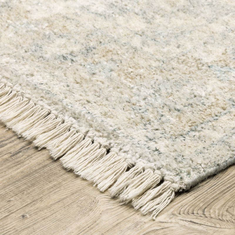 Tapis beige / gris noué à la main Hadden, Rectangle 8 pi x 10 pi