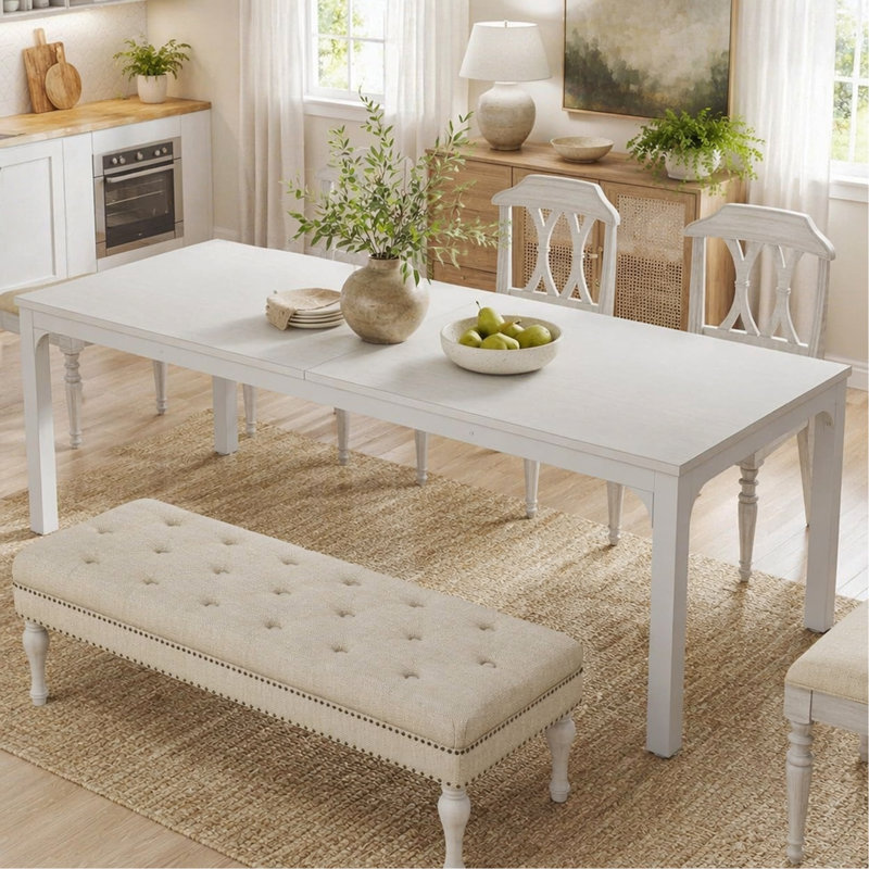 Grande table de salle à manger rectangulaire blanche de 78 po pour 6 à 8 personnes avec mobilier de salle à manger moderne (table seulement)