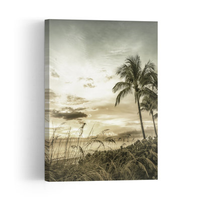 «Tropical Sunset Palms», impression romantique rétro sur un palmier côtier