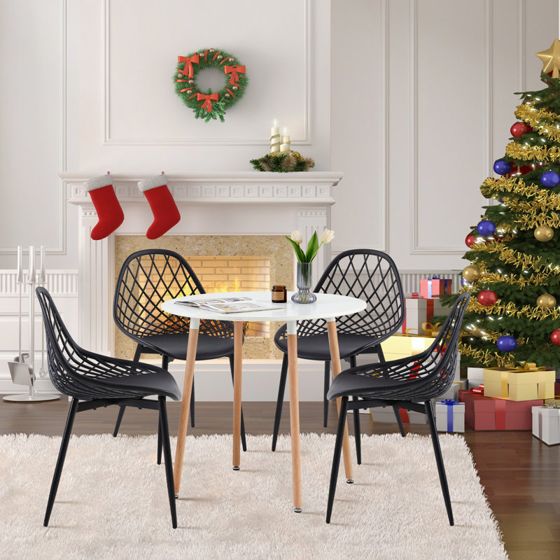 Emila 4 - Person Dining Set, Black, White