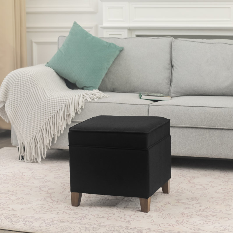 Repose-pieds carré avec rangement 17,5 po, Mélange de lin noir
