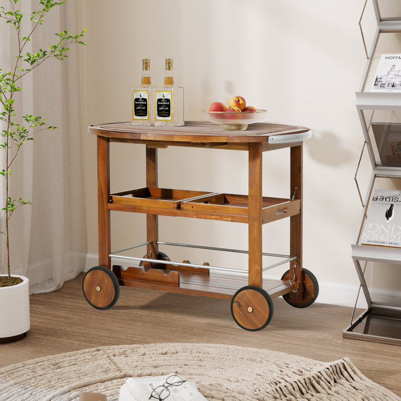 Chariot-bar en bois d'acacia