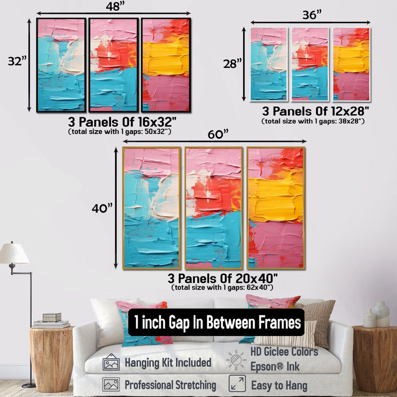 «Miami Summer Celebration», ensemble d'art mural abstrait, Cadre flottant doré, H 40 po x l 60 po x P 1 po