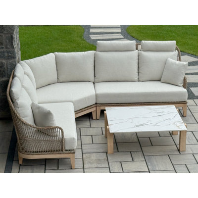4-Piece Outdoor Sectional and Sintered Stone Coffee Table Set
