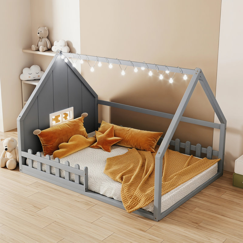 Lit simple superposé au dessus d'un lit double avec échelle, 2 tiroirs de rangement et garde-corps blanc, Gris