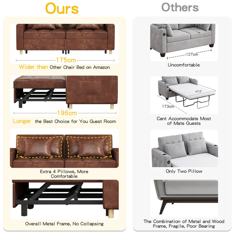 2 Seater Faux Leather Sofa Bed