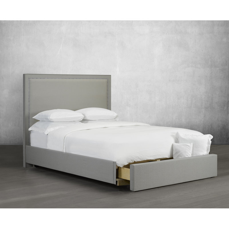 Lit plateforme tapissier avec rangement Strader, Lin - Gris, Grand