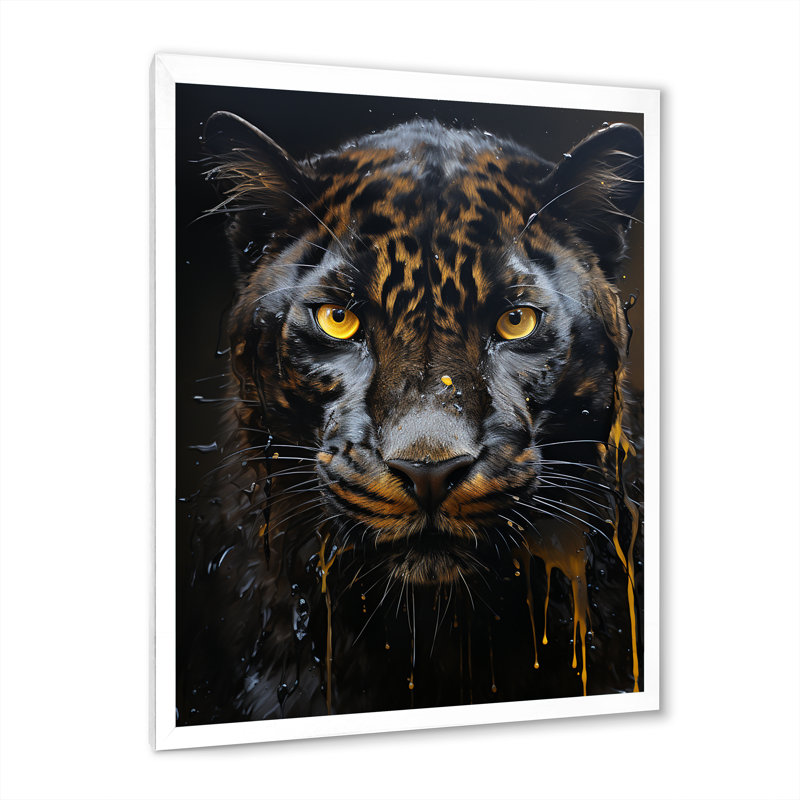 Ebony Panther Drips - reproduction sur toile, H 44 po x l 34 po x P 1,5 po, Cadre photo blanc