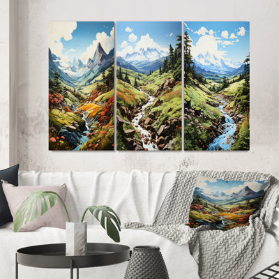 «Mountains Sharp Summer Peaks», 3 pièces sur toile