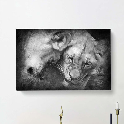 Two Snuggling Lions - Wrapped Canvas