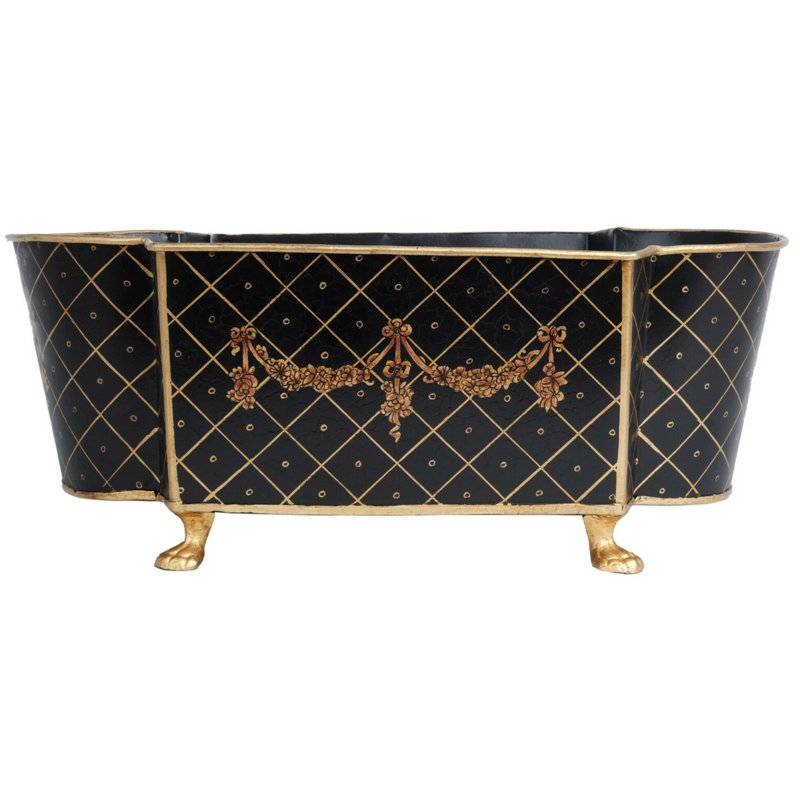 Erable Handmade Metal Planter, Black/Gold