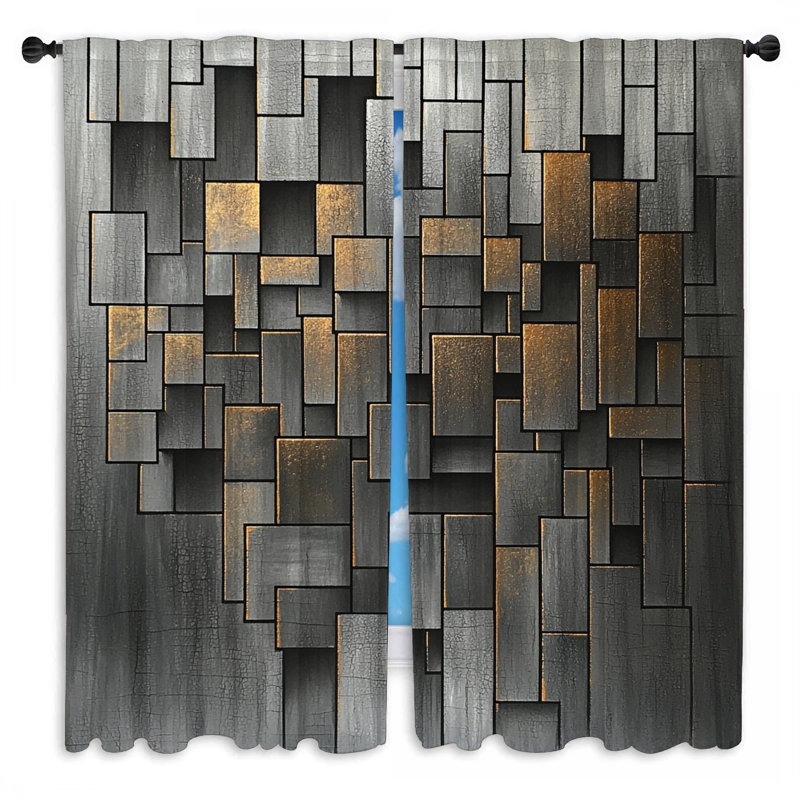Geometric Rectangles Puzzle Window Curtains Rectangles Sheer & Room Darkening - 2 Panels, 56in x 76in - 2 panels