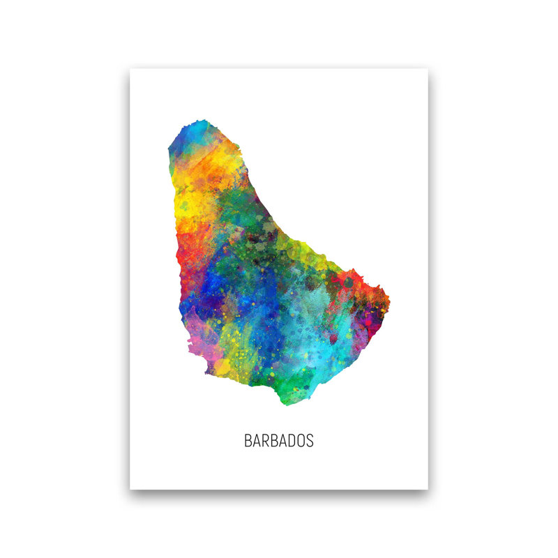 Barbados Watercolour Map by Michael Tompsett - Print, Unframed, 59cm H x 42cm W x 1cm D