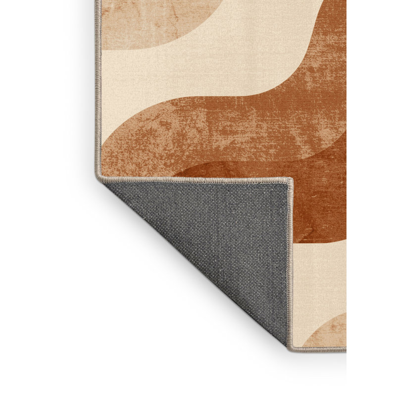 Soft Plush Eckart Skateboard Modern Abstract Area Rug in Beige – Beige Binding, 5x8