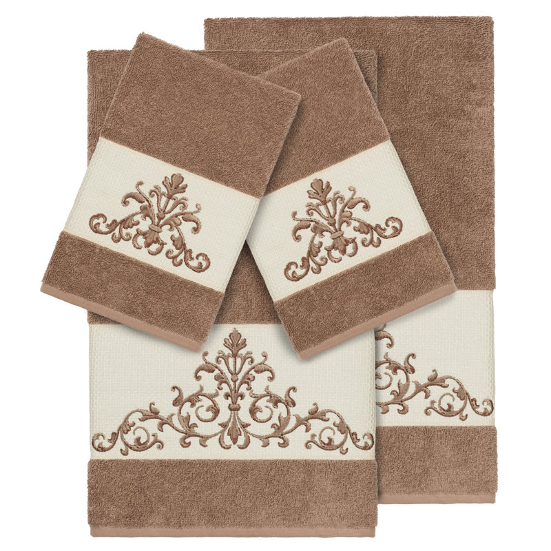 Embellished Towel Set, Latte, 4 Piece Towel Set