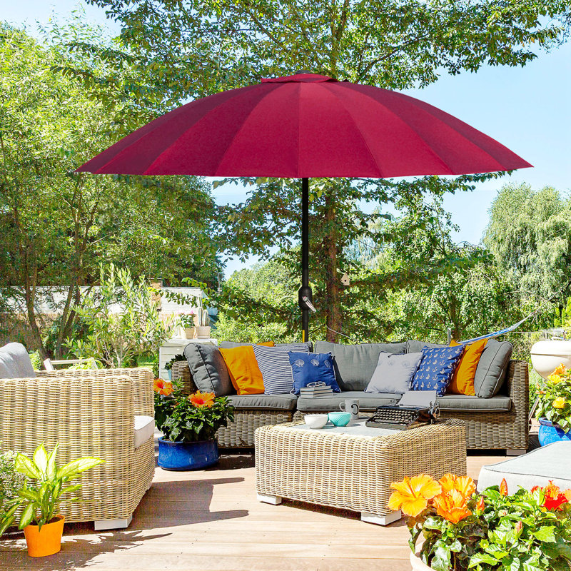 8' Garden Parasol Umbrella Adjustable Outdoor Sun Shade,, Wine Red