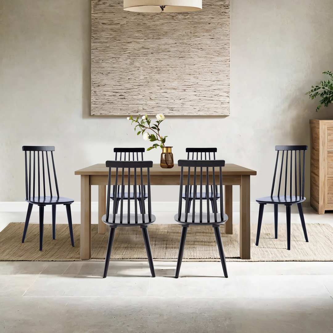 Delphina 17.3" Wide Modern Black Wood Windsor Dining Chairs (Set of 6) Laurel Foundry Modern Farmhouse®