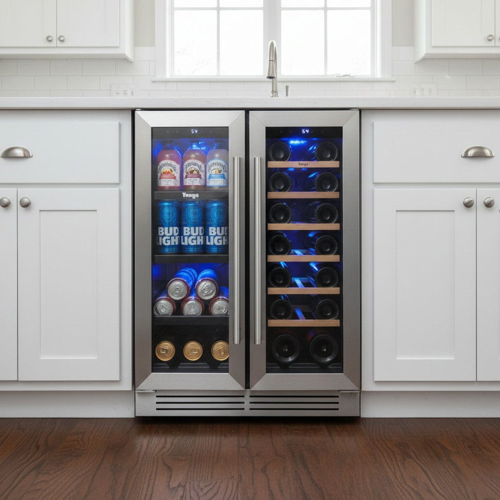 Yeego 24'' Dual Zone Wine & Beverage Refrigerator 20 Bottle &60 Can Wine Cooler Yeego
