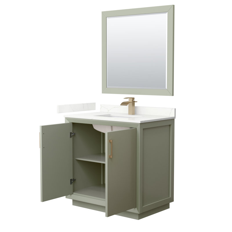Strada 36 in. Single Vanity, Giotto Quartz, Light Green, Brushed Nickel