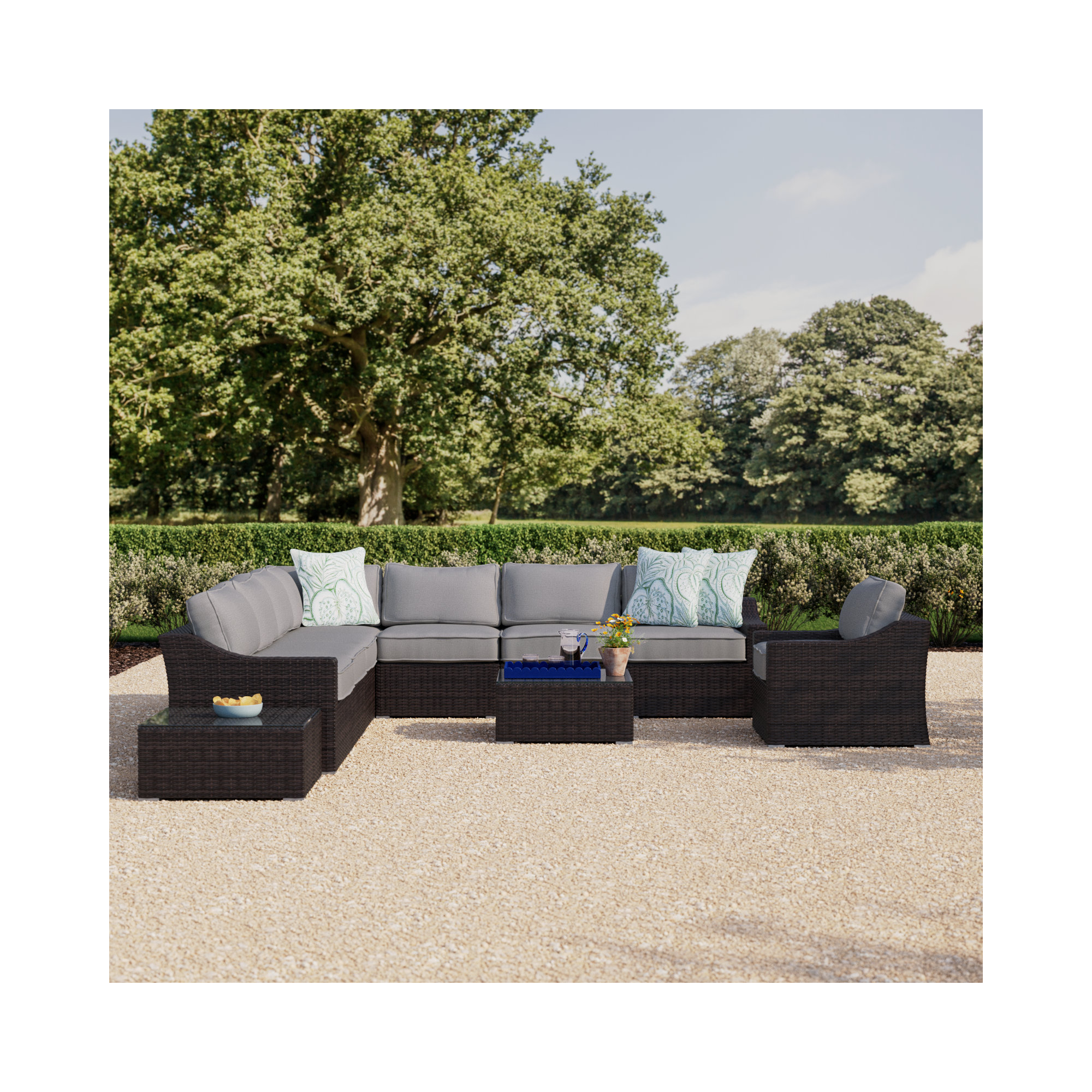 Saffi Wicker Fully Assembled 7 - Person Seating Group with Cushions, Brown